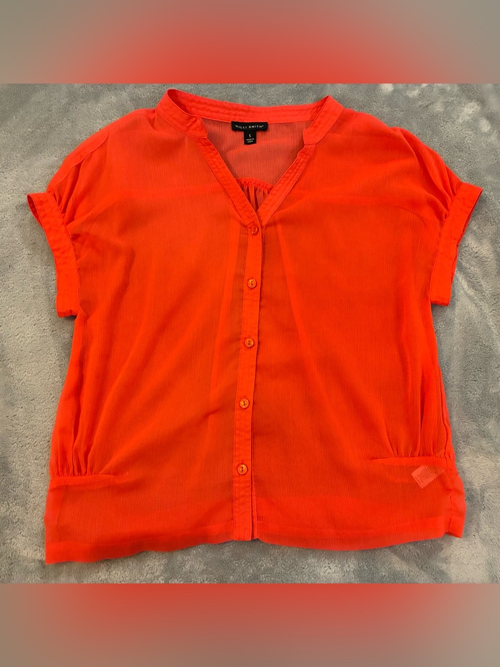 Women’s Willi Smith Orange Button-Front Short Sleeve Blouse Size Small
